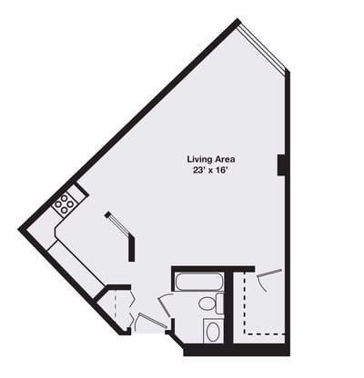 Architectural floor plan of a living area