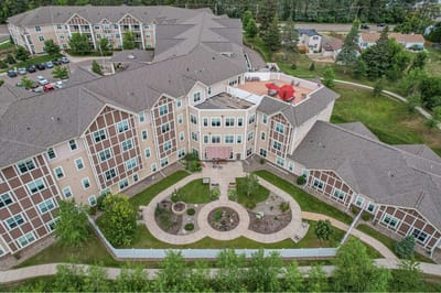 Aerial view of the Gable Pines facility with landscaped gardens