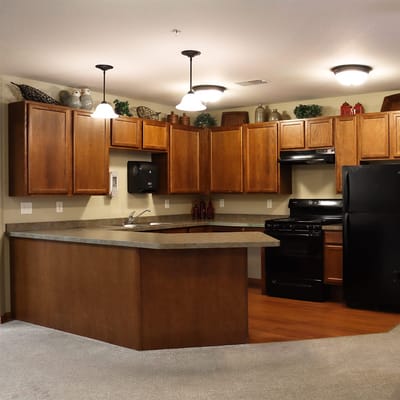 Well-equipped kitchen in a senior living facility