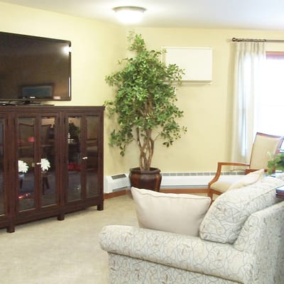 Cozy common area with comfortable seating and television