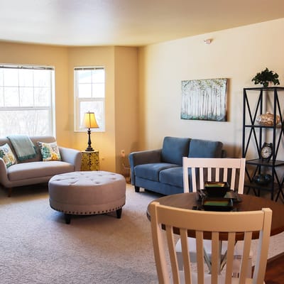 Cozy living room area with seating and decor