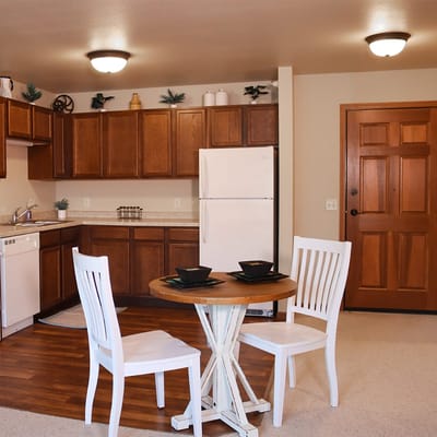 Cozy kitchen space with table and chairs