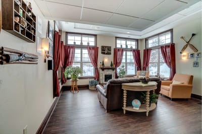 Cozy common area with seating and natural light