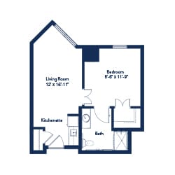 Floor plan of a one-bedroom residence