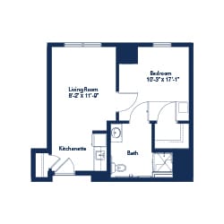Architectural floor plan of a resident unit layout