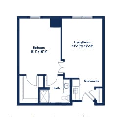 Detailed floor plan of a resident unit layout