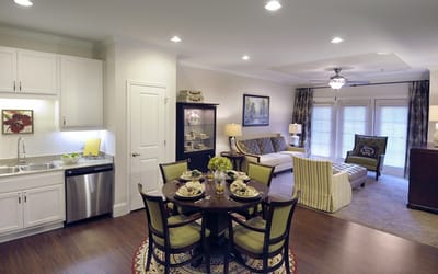 Interior view of a resident living space with dining area
