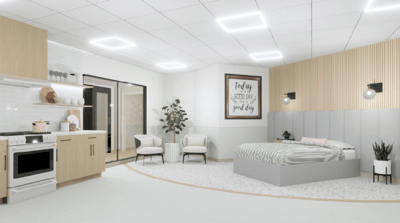 Bright and modern resident room with kitchenette
