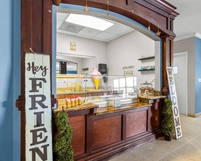 Interior of a cozy snack station with ice cream