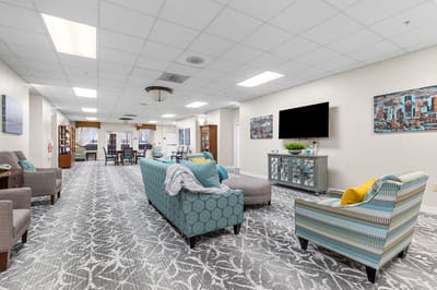 Bright common area with comfortable seating