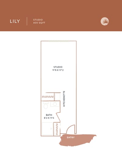 Architectural floor plan for a studio apartment