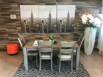 Interior common area with a dining table and decor