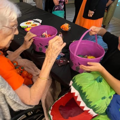 Residents participating in a Halloween-themed activity