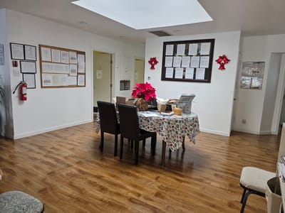 Common area with a table set for activities