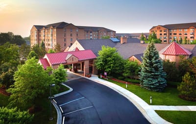 Aerial view of the Allegria Village facility entrance