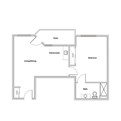 Architectural floor plan layout of a living space
