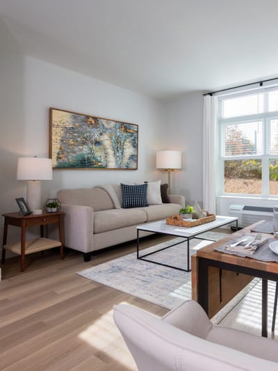 Bright living room interior with modern decor