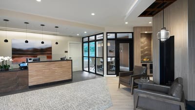 Modern reception area in a senior living facility