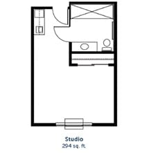 Architectural floor plan of a studio room