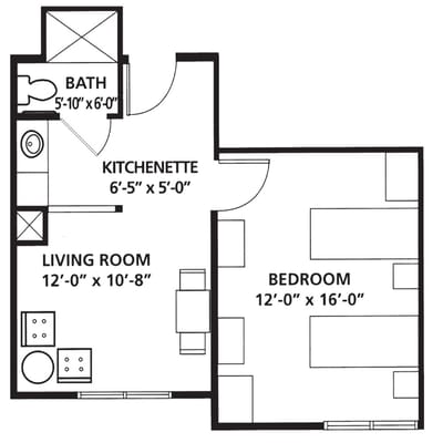 Architectural floor plan of a living space layout