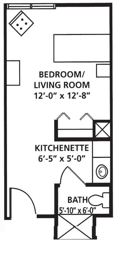 Architectural floor plan of a resident unit