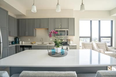 Modern kitchen interior with countertop and decor