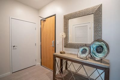 Interior view of a hallway with decor