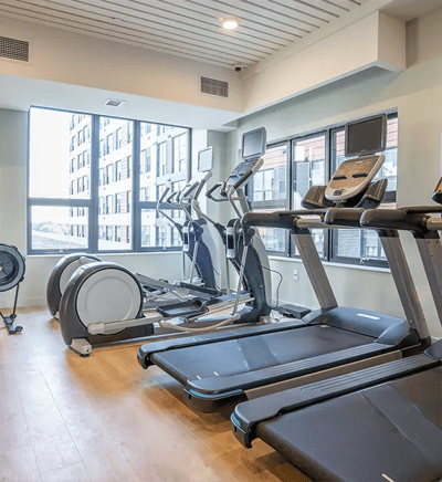 Interior gym area with exercise equipment