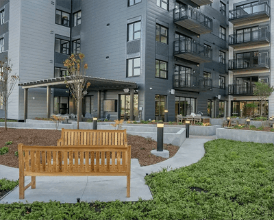 Outdoor seating area at Newman Lofts