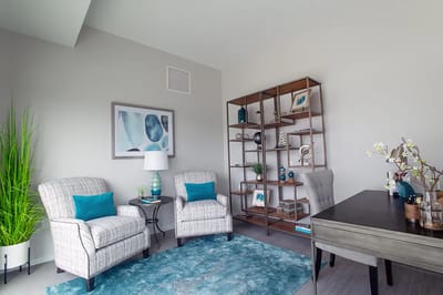Cozy seating area in a senior living apartment