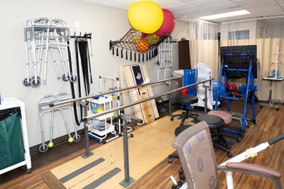 Rehabilitation equipment in a therapy room