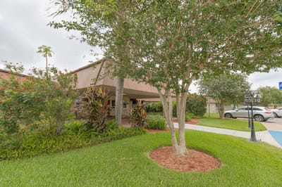 Exterior view of assisted living facility entrance
