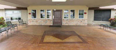 Covered entrance of a senior living facility