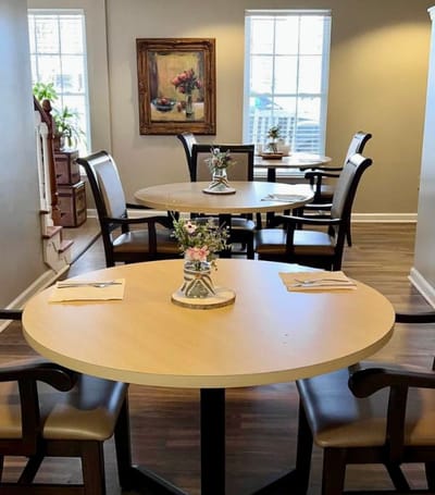 Bright dining area with well-set tables