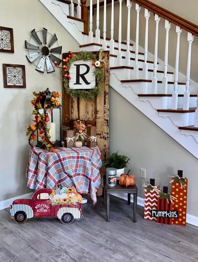 Decorative autumn-themed display in a lobby area