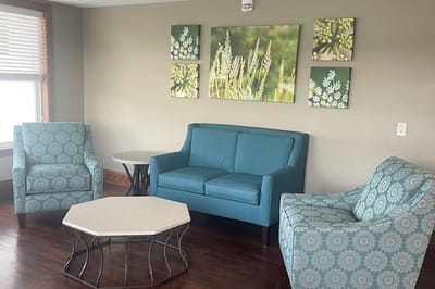 Bright interior lounge area with seating