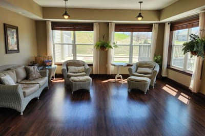 Bright common area with comfortable seating