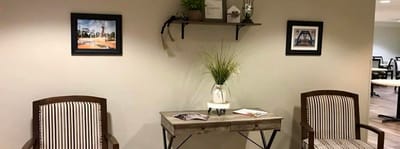 Cozy common area with seating and decorations