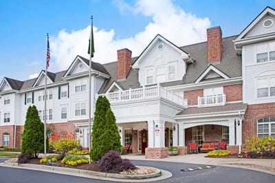 Exterior view of the senior living facility entrance