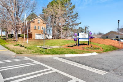 Exterior view of Peachtree Creek with signage