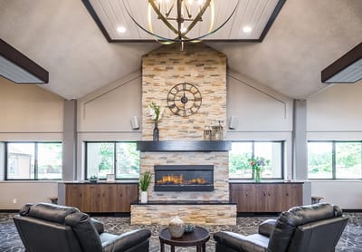 Cozy common area with fireplace and seating