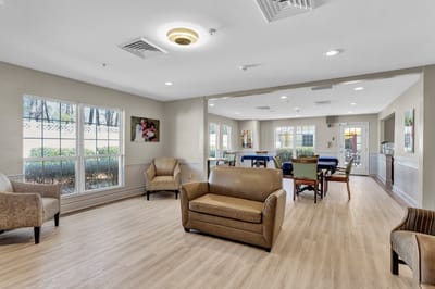 A cozy common area in the assisted living facility