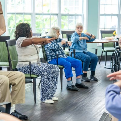 Residents participating in an exercise activity