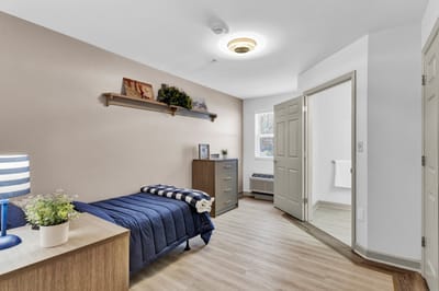 Bright private resident room with a cozy atmosphere
