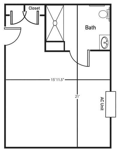 Architectural floor plan of a private resident room