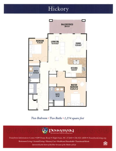 Floor plan layout of a two-bedroom unit