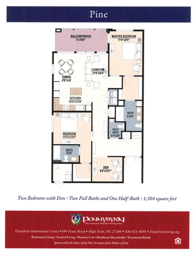 Architectural floor plan of a two-bedroom unit