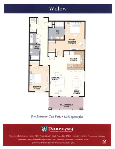 Architectural floor plan of two-bedroom unit