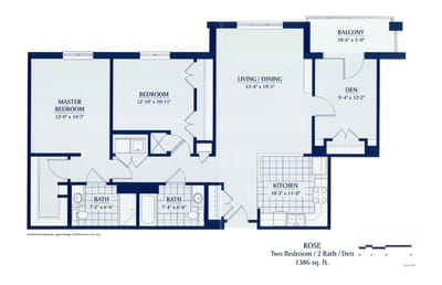 Architectural floor plan of a two-bedroom unit