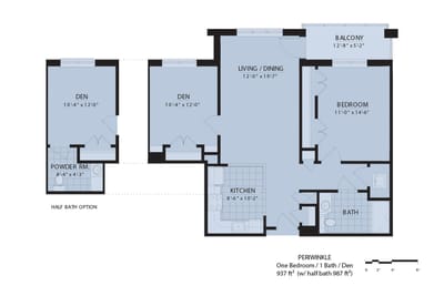 Architectural floor plan of a one-bedroom apartment